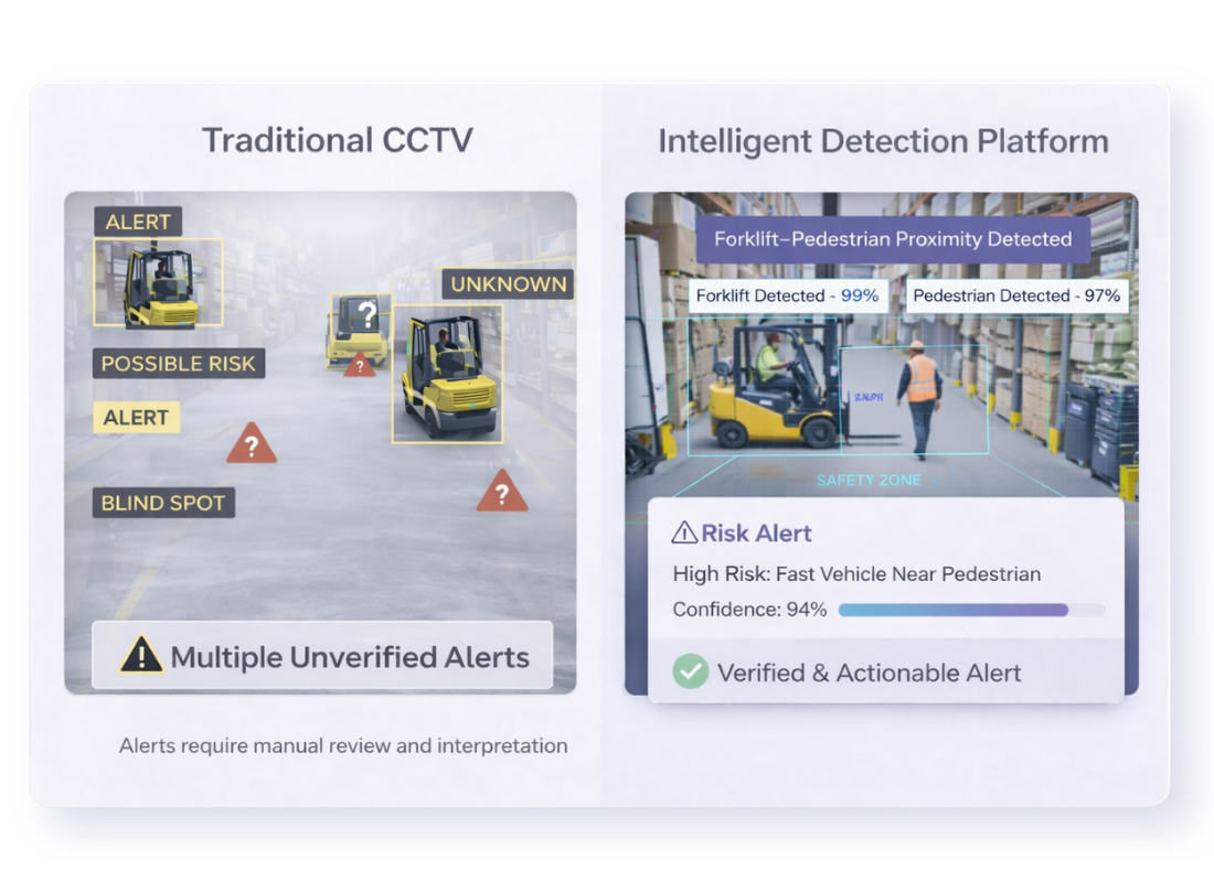 Beyond safety, Rainscales Intelligent Detection Platform detects congestion, workflow bottlenecks, and deviations from standard operating procedures. These insights help logistics leaders improve  (1)