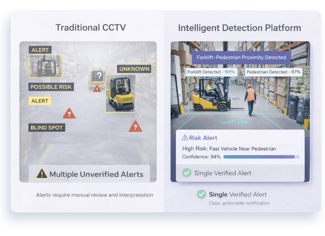 Beyond safety, Rainscales Intelligent Detection Platform detects congestion, workflow bottlenecks, and deviations from standard operating procedures. These insights help logistics leaders improve